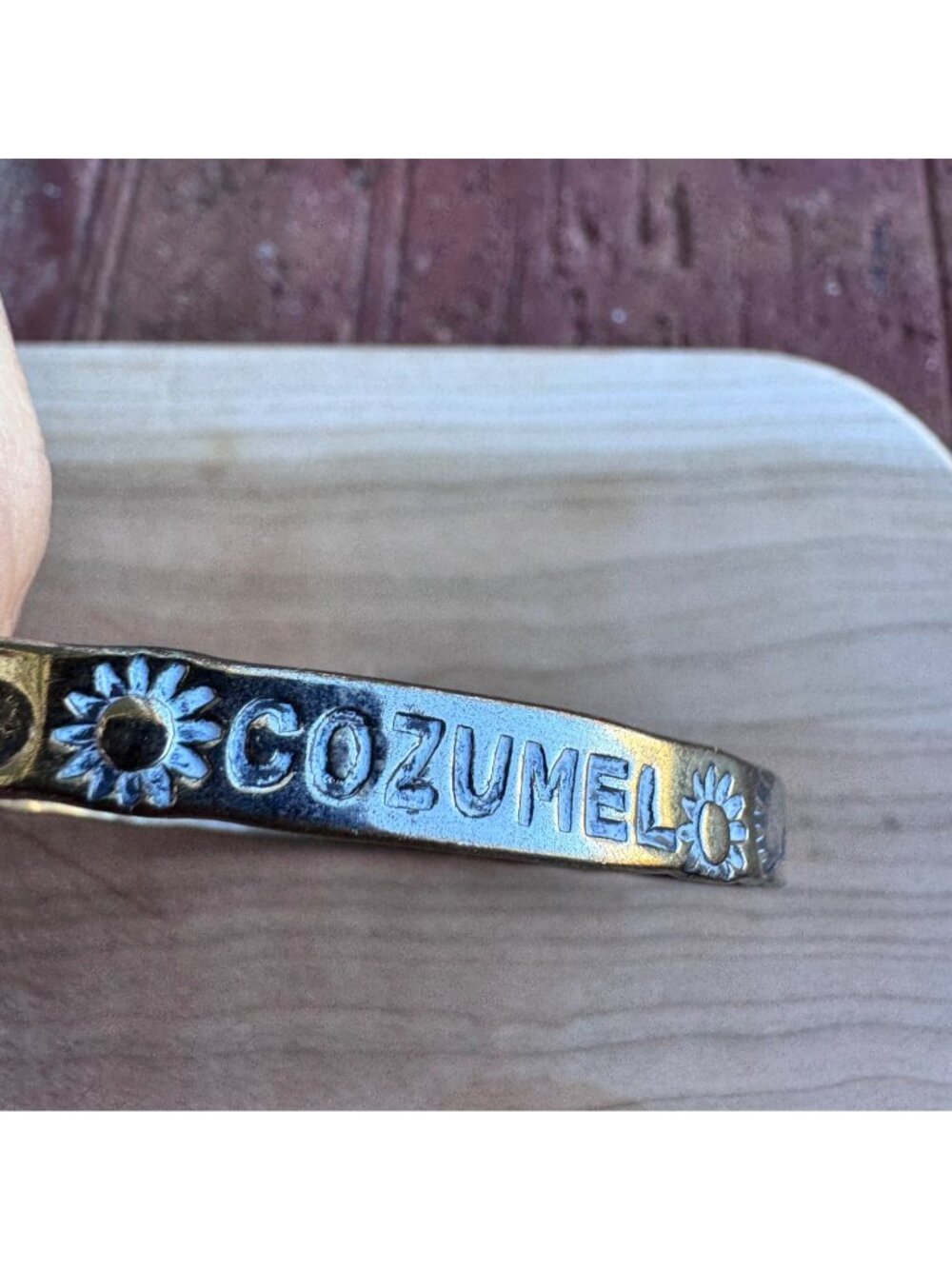 Cozumel Sterling Silver Bangle Bracelet Engraved Sunflower Vintage Patina - Picture 6 of 8